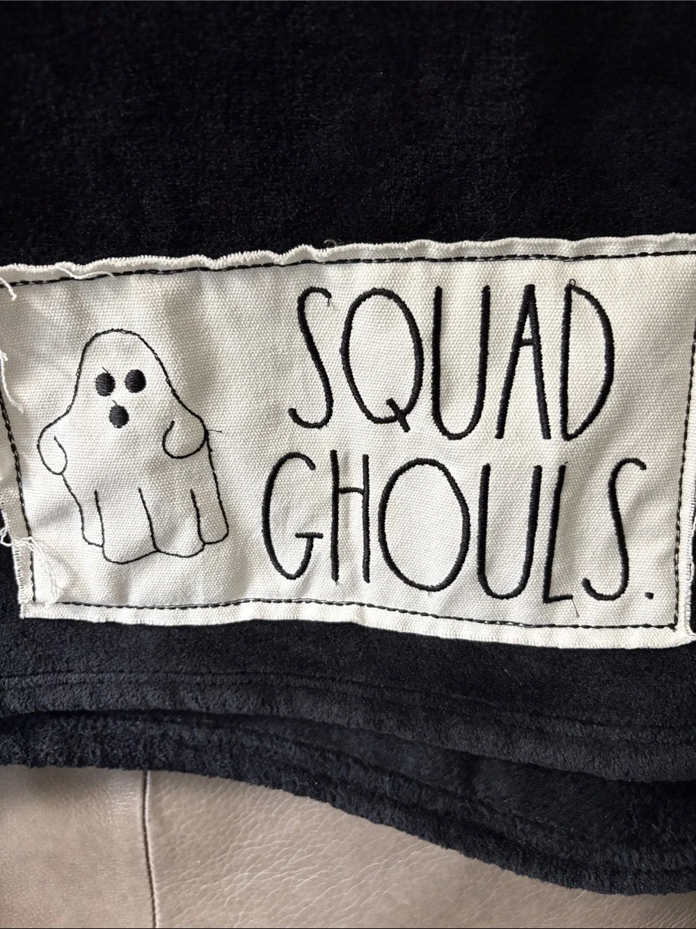 Rae Dunn Black Plush Throw Blanket with 'Squad Ghouls' Patch